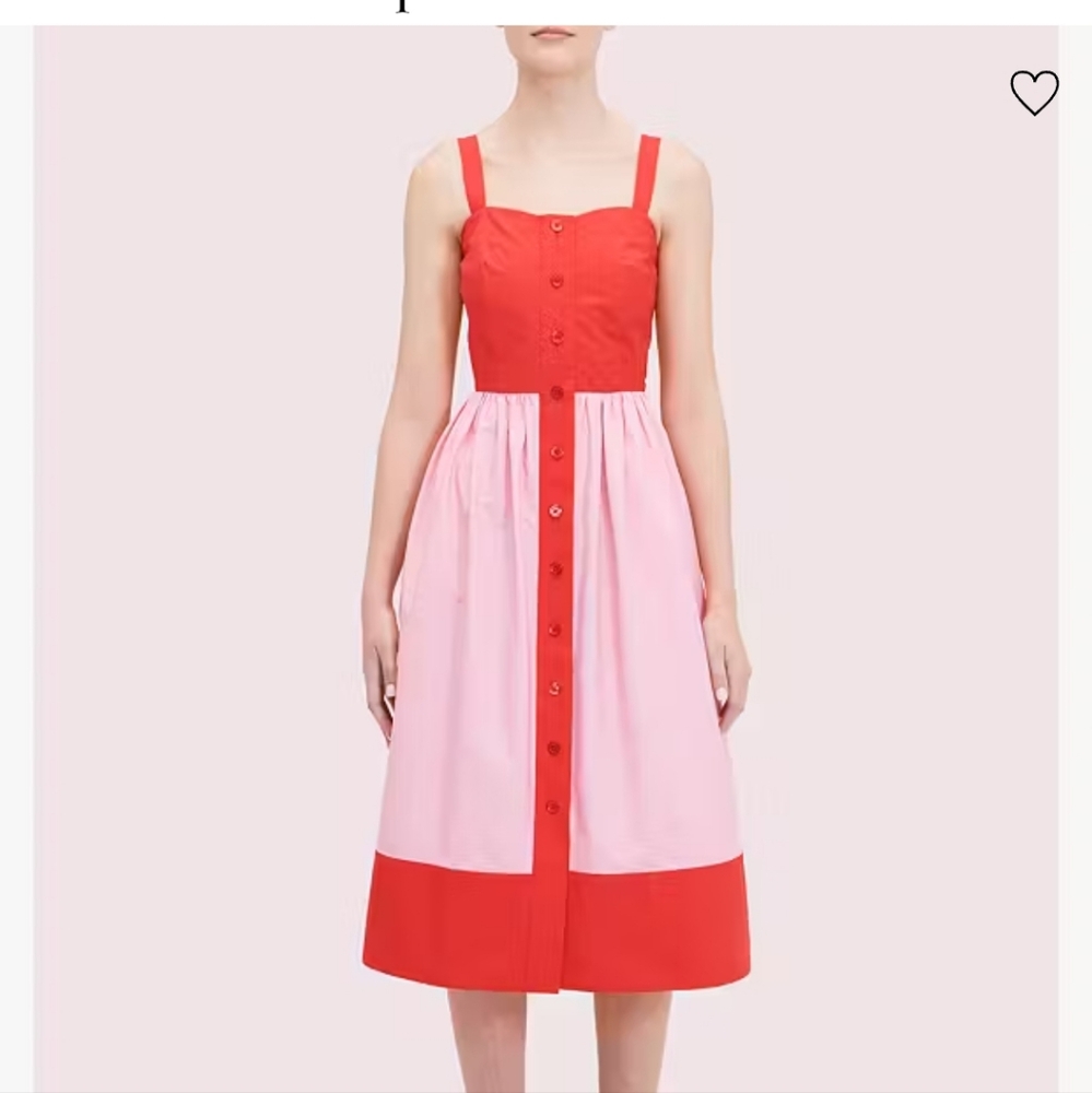 [ KATE SPADE] NEW WITH TAGS-PINK & RED COLORBLOCK POPLIN DRESS